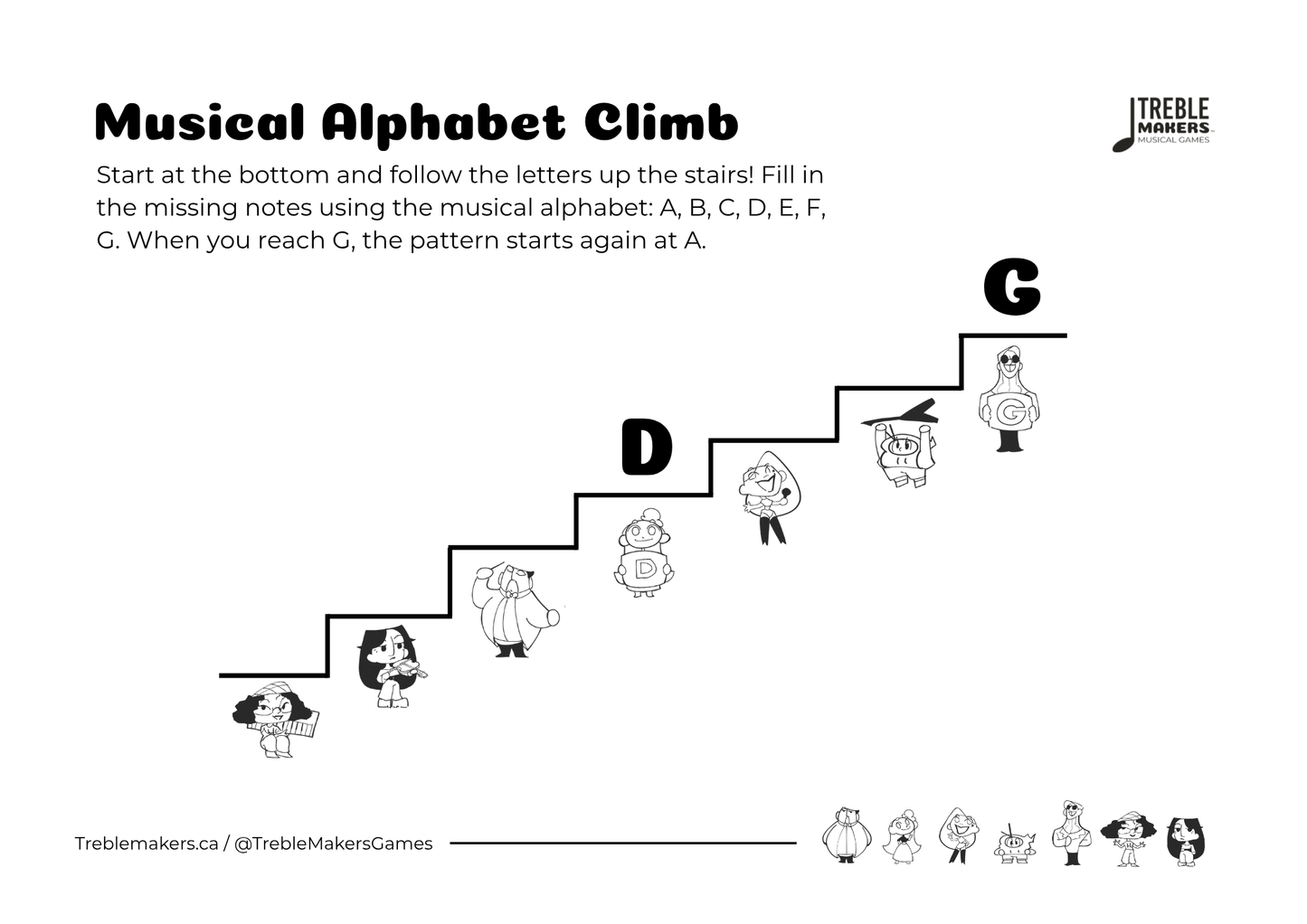 Music Alphabet Climb – Note Sequencing Activity Sheets - Set 1