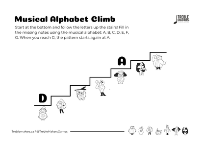 Music Alphabet Climb – Note Sequencing Activity Sheets - Set 2
