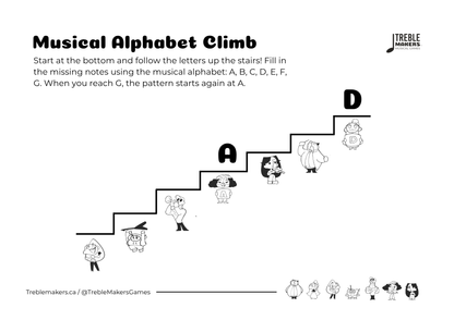 Music Alphabet Climb – Note Sequencing Activity Sheets - Set 3