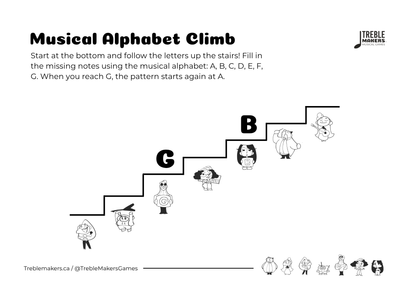 Music Alphabet Climb – Note Sequencing Activity Sheets - Set 3