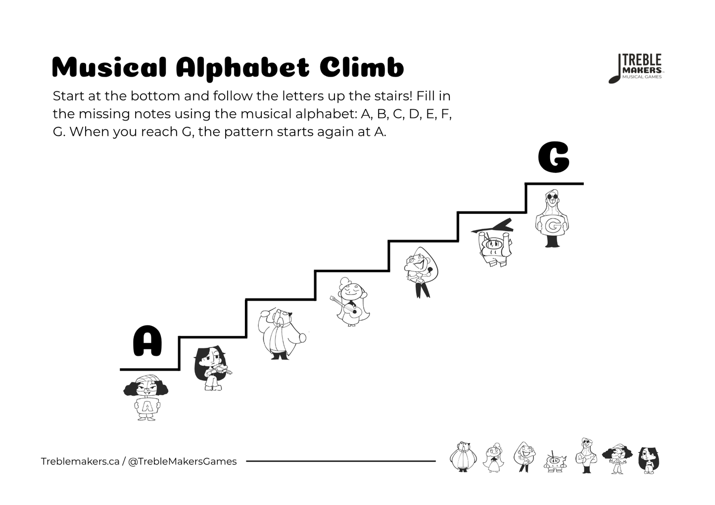 Music Alphabet Climb – Note Sequencing Activity Sheets - Set 3