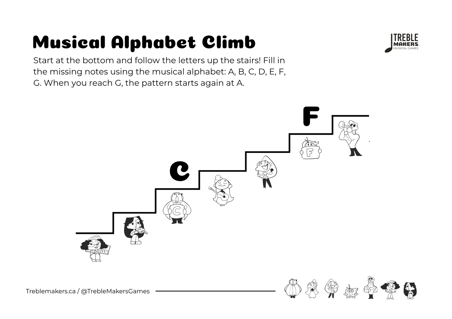 Music Alphabet Climb – Note Sequencing Activity Sheets - Set 3