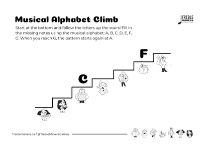 Music Alphabet Climb – Note Sequencing Activity Sheets - Set 3