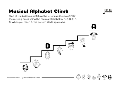 Music Alphabet Climb – Note Sequencing Activity Sheets - Set 3