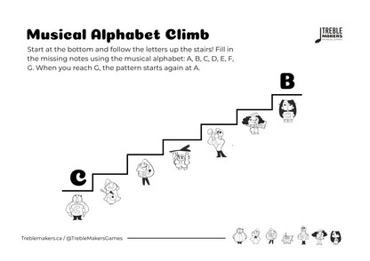 Music Alphabet Climb – Note Sequencing Activity Sheets - Set 3