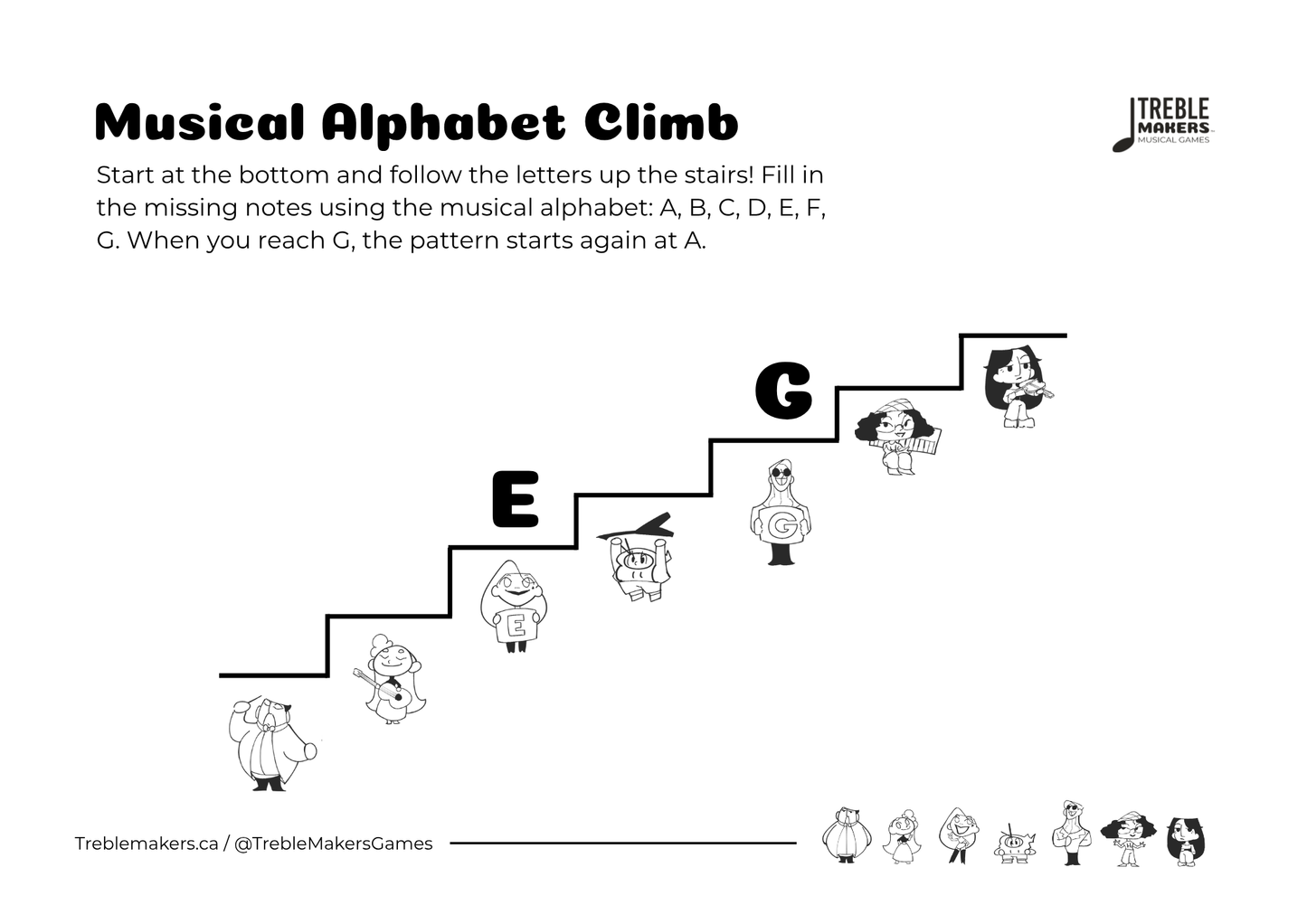 Music Alphabet Climb – Note Sequencing Activity Sheets - Set 1