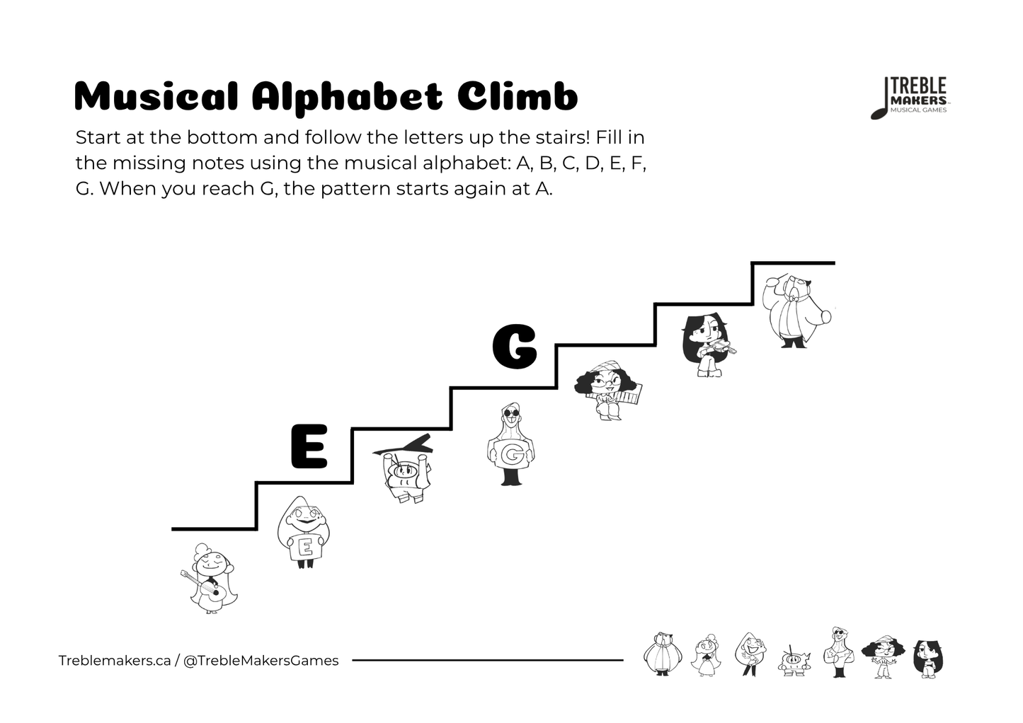 Music Alphabet Climb – Note Sequencing Activity Sheets - Set 3