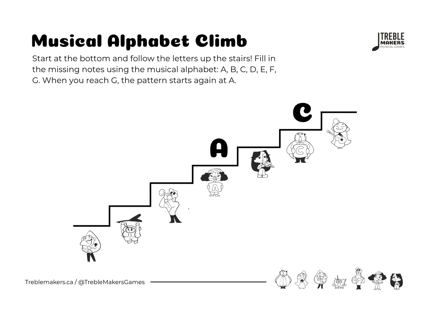 Music Alphabet Climb – Note Sequencing Activity Sheets - Set 3