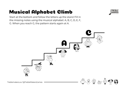 Music Alphabet Climb – Note Sequencing Activity Sheets - Set 3