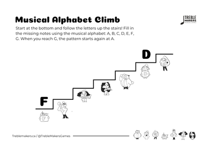 Music Alphabet Climb – Note Sequencing Activity Sheets - Set 3