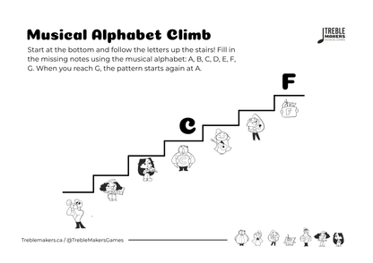 Music Alphabet Climb – Note Sequencing Activity Sheets - Set 3