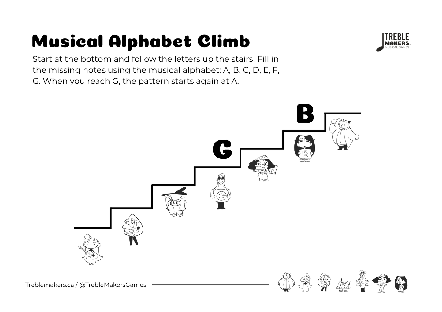 Music Alphabet Climb – Note Sequencing Activity Sheets - Set 3