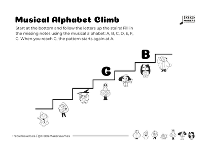 Music Alphabet Climb – Note Sequencing Activity Sheets - Set 3