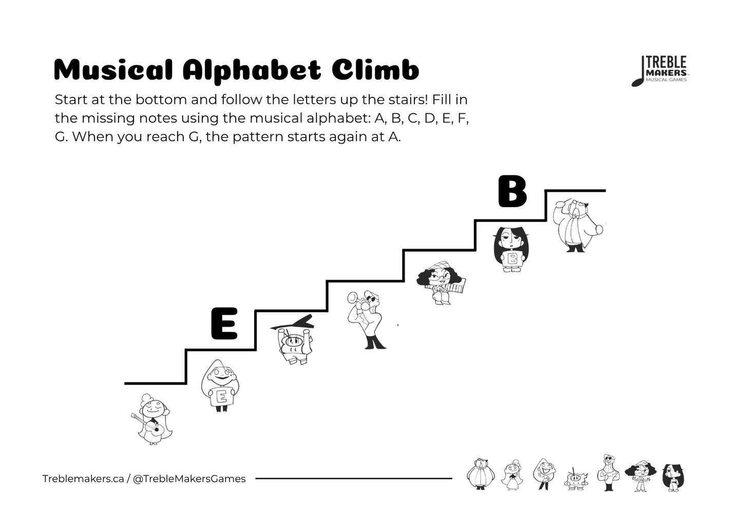 Music Alphabet Climb – Note Sequencing Activity Sheets - Set 3