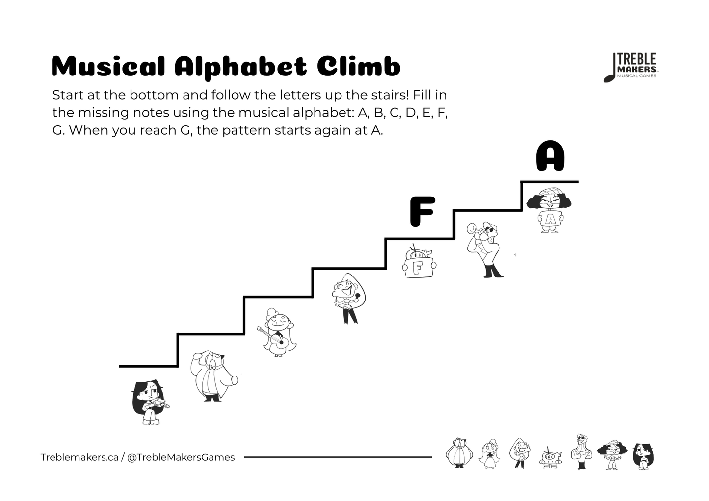 Music Alphabet Climb – Note Sequencing Activity Sheets - Set 4