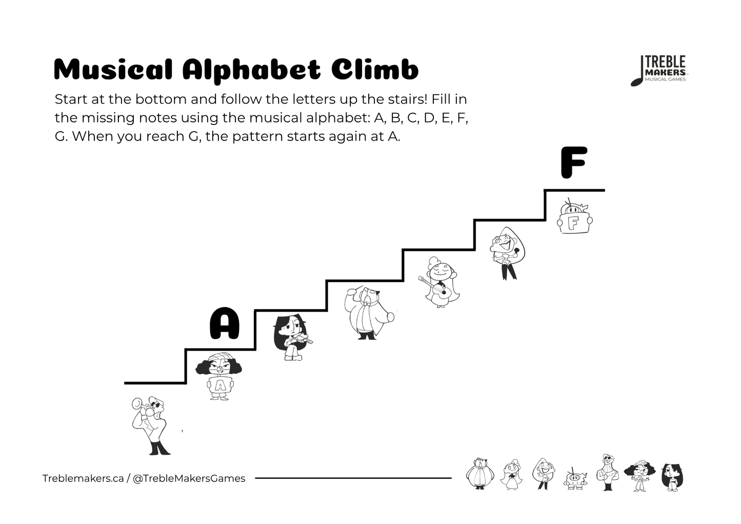 Music Alphabet Climb – Note Sequencing Activity Sheets - Set 4