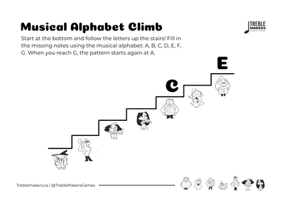 Music Alphabet Climb – Note Sequencing Activity Sheets - Set 4