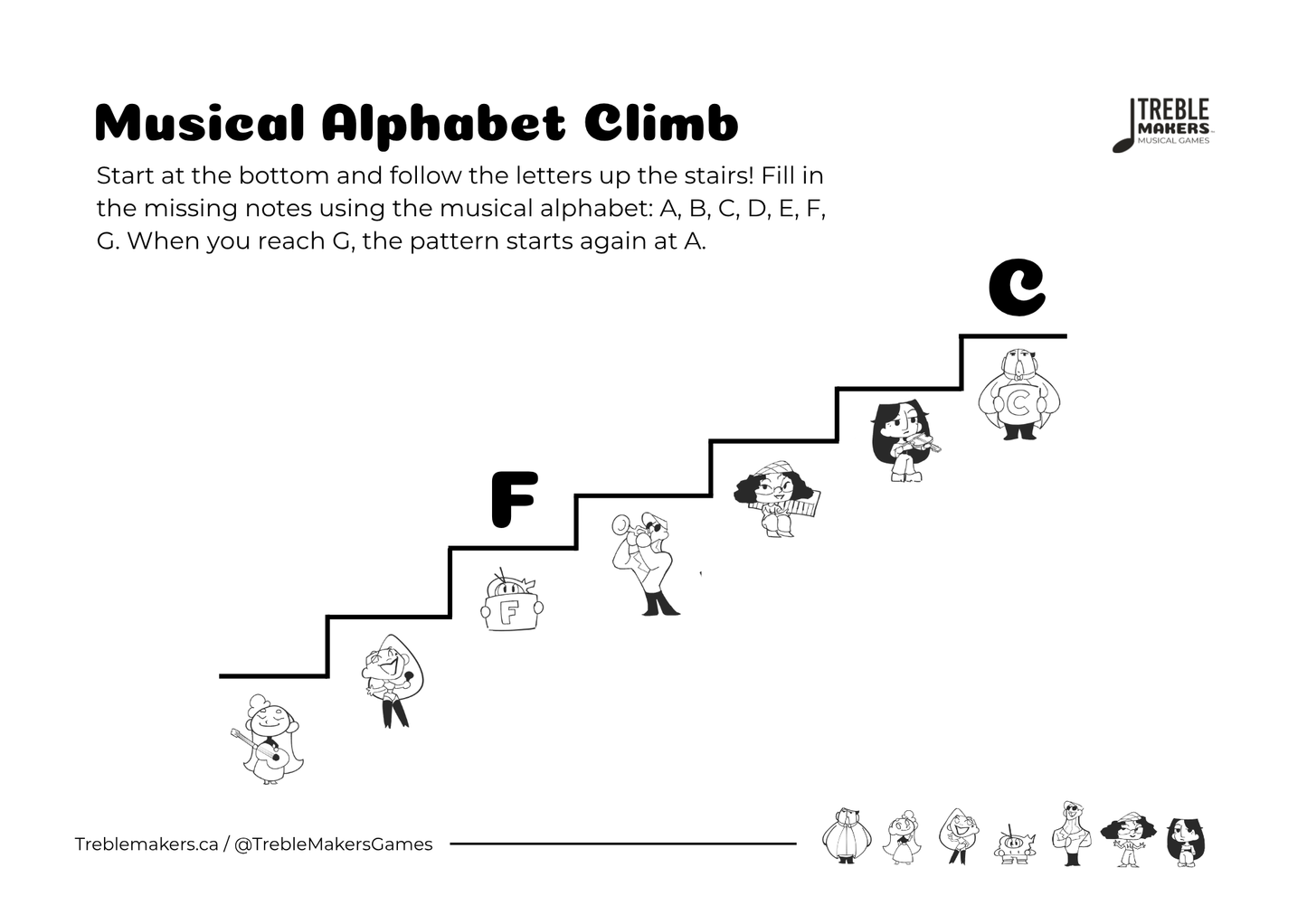 Music Alphabet Climb – Note Sequencing Activity Sheets - Set 1