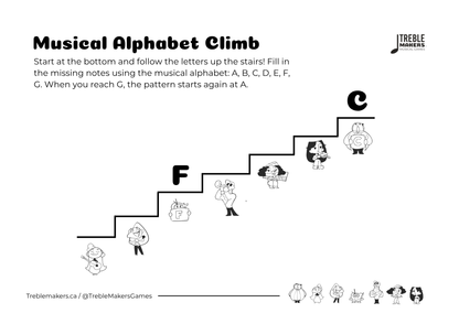 Music Alphabet Climb – Note Sequencing Activity Sheets - Set 1