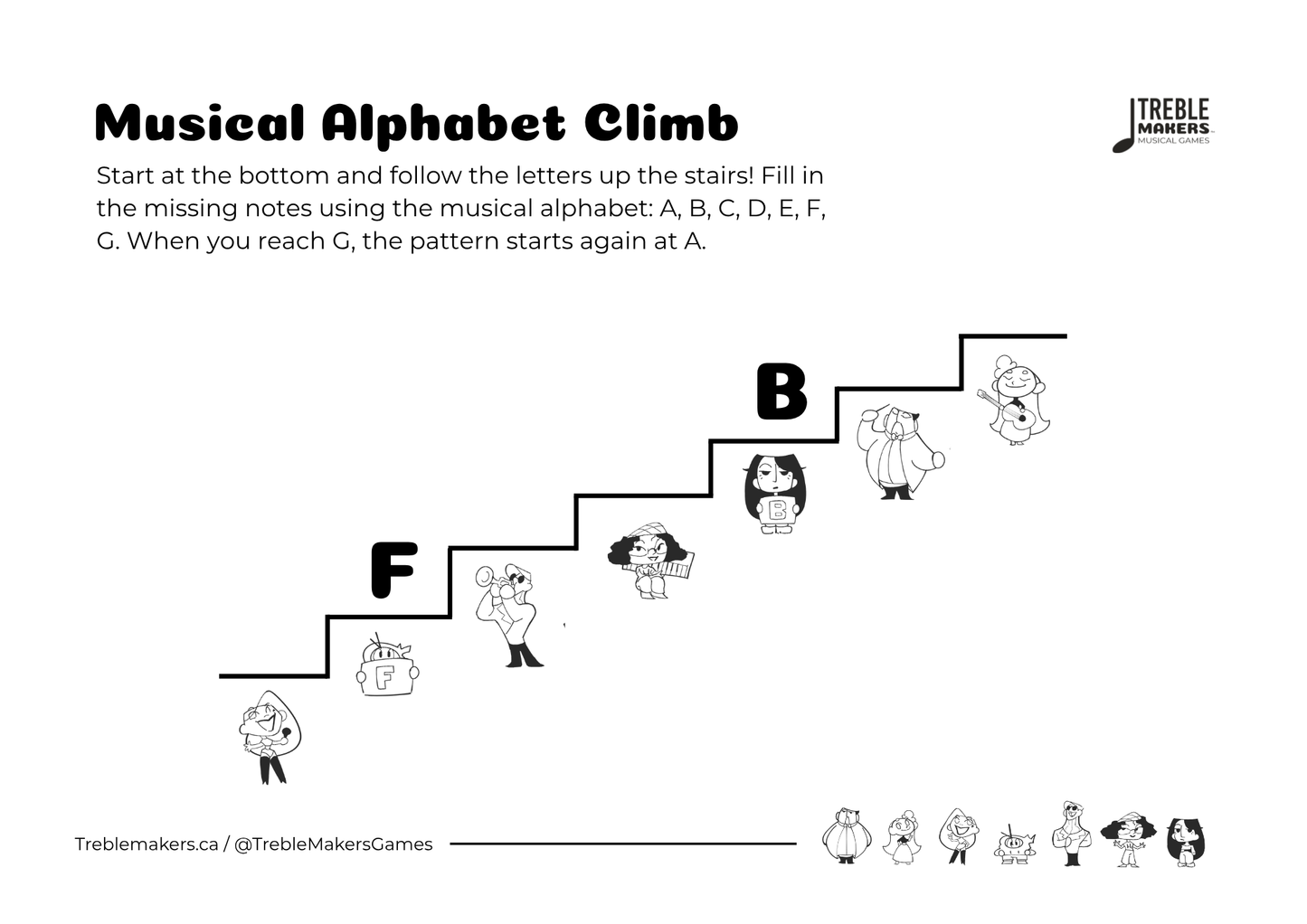 Music Alphabet Climb – Note Sequencing Activity Sheets - Set 4