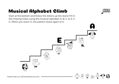 Music Alphabet Climb – Note Sequencing Activity Sheets - Set 4