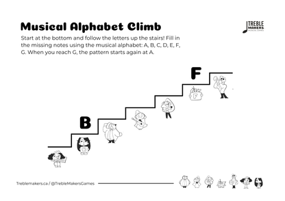 Music Alphabet Climb – Note Sequencing Activity Sheets - Set 4