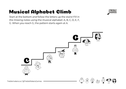 Music Alphabet Climb – Note Sequencing Activity Sheets - Set 4