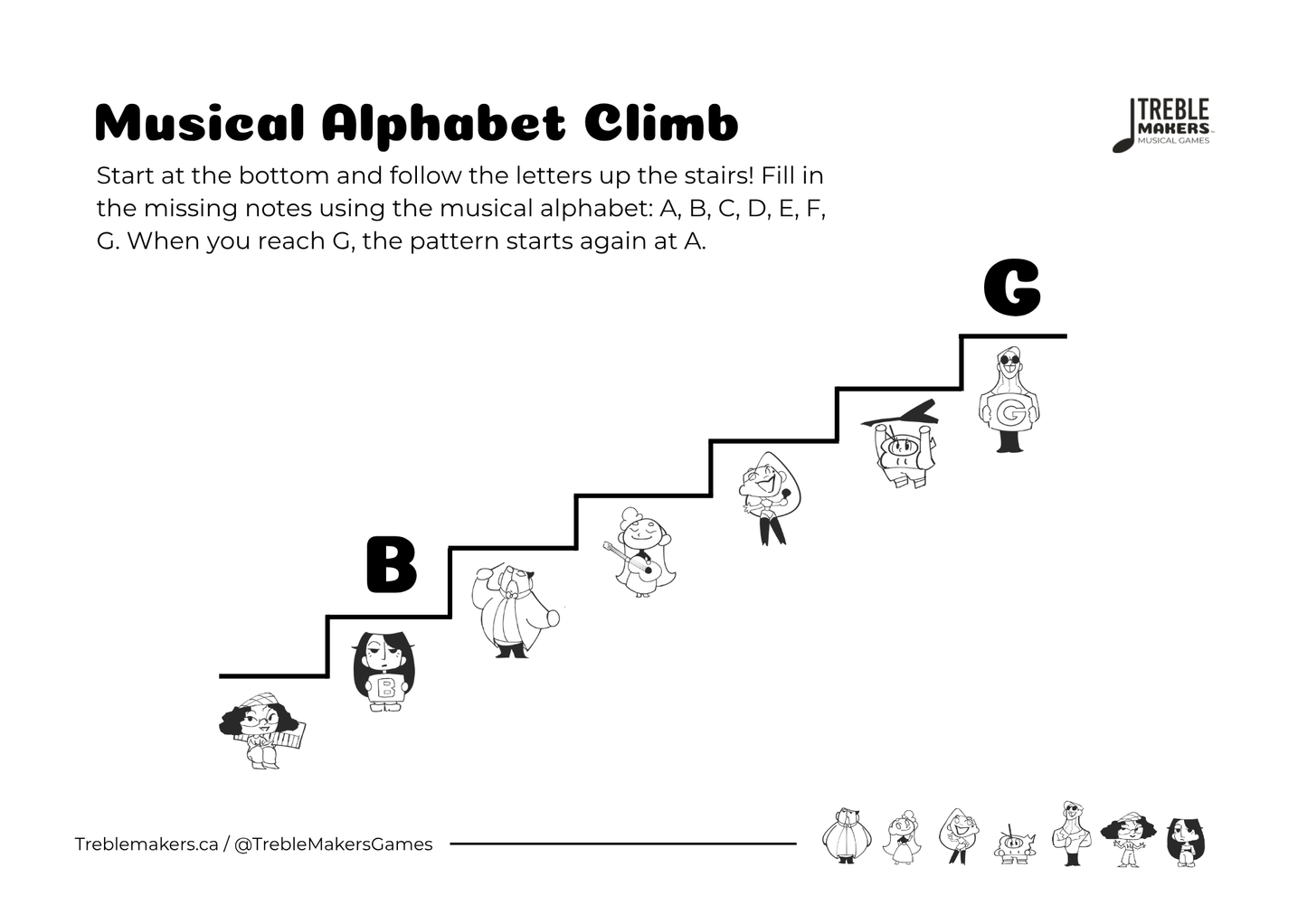 Music Alphabet Climb – Note Sequencing Activity Sheets - Set 4