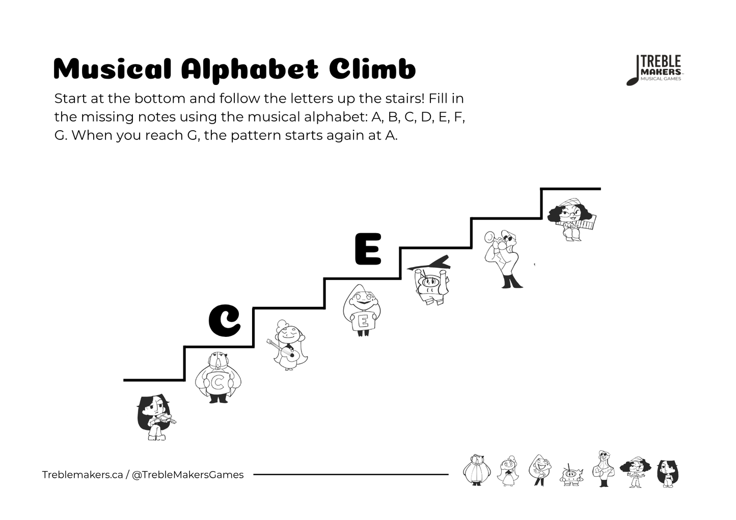 Music Alphabet Climb – Note Sequencing Activity Sheets - Set 4