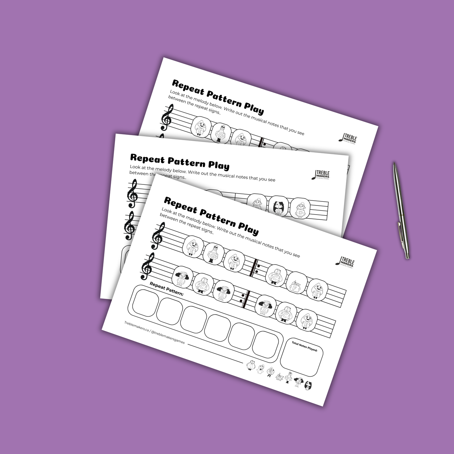 Repeat Pattern Play – Musical Alphabet Activity Sheet - Set 3