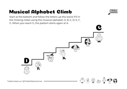 Music Alphabet Climb – Note Sequencing Activity Sheets - Set 4