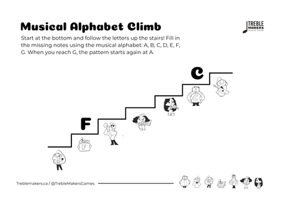 Music Alphabet Climb – Note Sequencing Activity Sheets - Set 4