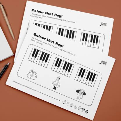 Colour That Key – Piano Note Recognition Activity Sheets - Set 5