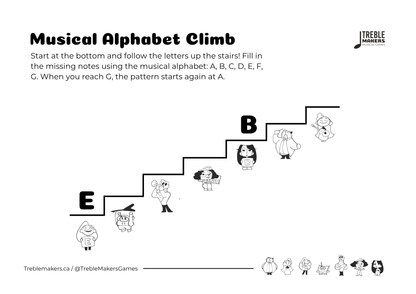 Music Alphabet Climb – Note Sequencing Activity Sheets - Set 4