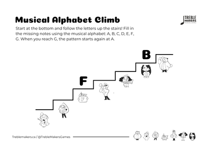 Music Alphabet Climb – Note Sequencing Activity Sheets - Set 5