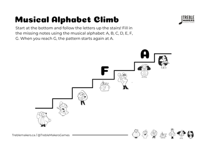 Music Alphabet Climb – Note Sequencing Activity Sheets - Set 5