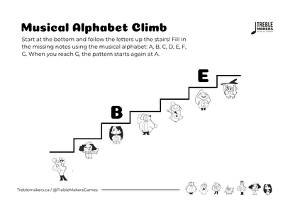 Music Alphabet Climb – Note Sequencing Activity Sheets - Set 5