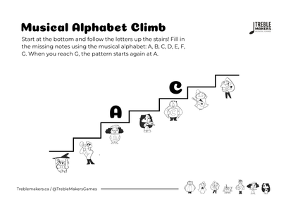 Music Alphabet Climb – Note Sequencing Activity Sheets - Set 5