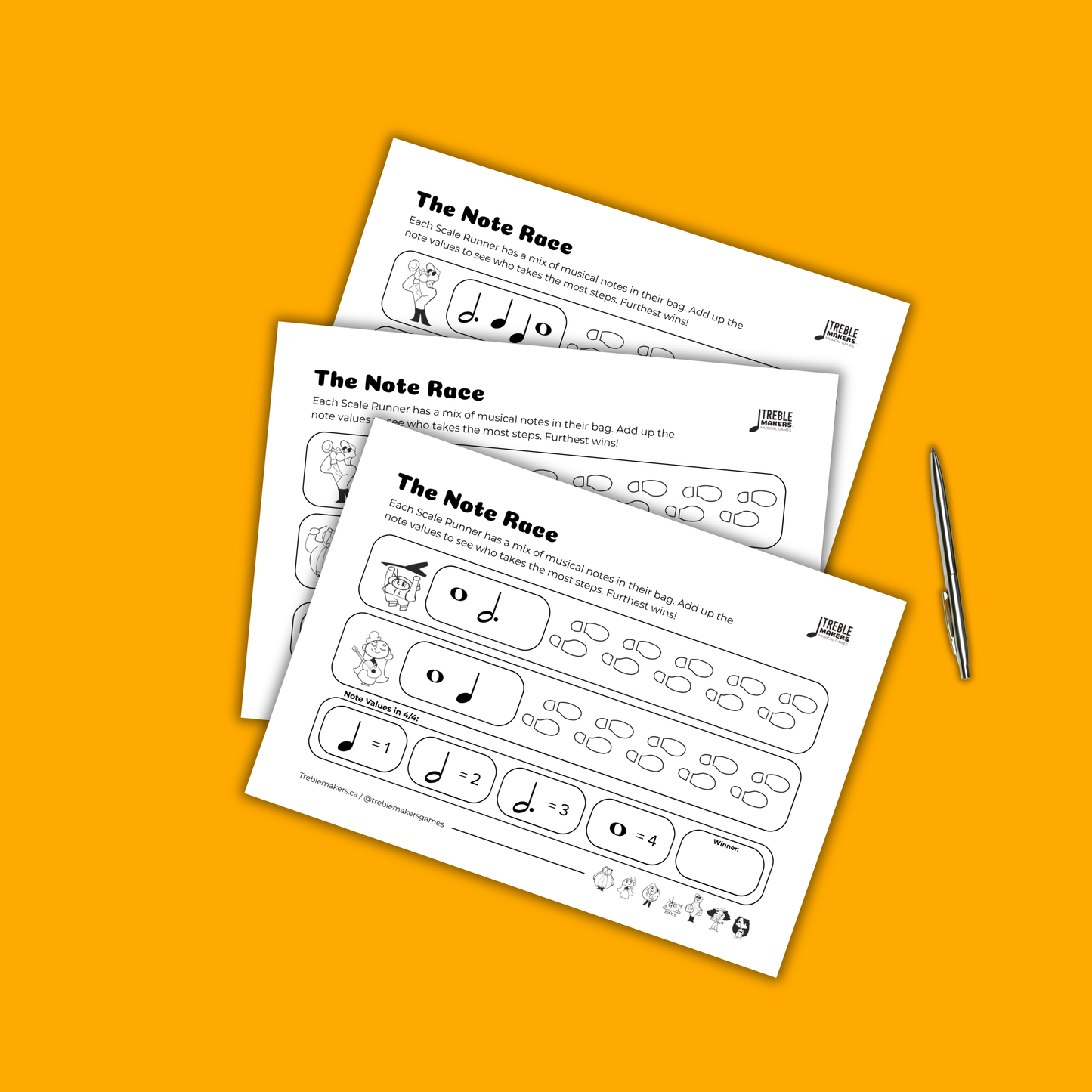 The Note Race – Note Value Activity Sheets - Set 5
