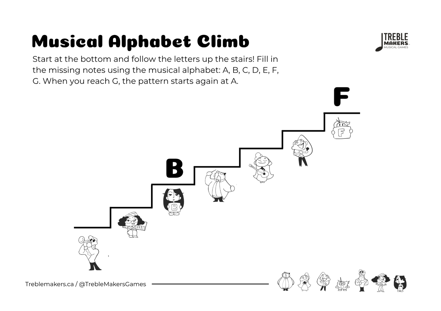 Music Alphabet Climb – Note Sequencing Activity Sheets - Set 5