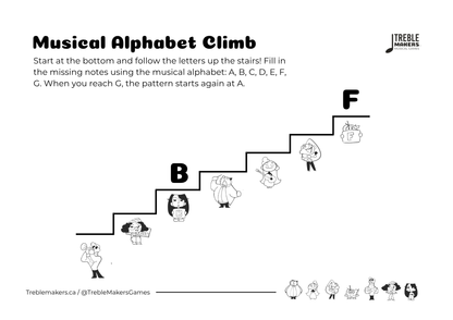 Music Alphabet Climb – Note Sequencing Activity Sheets - Set 5
