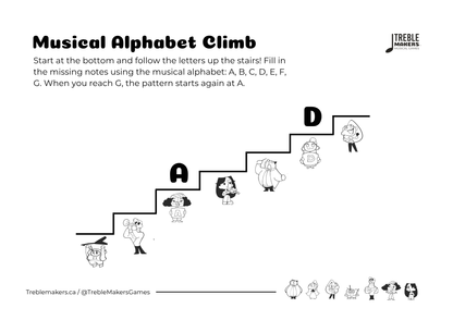 Music Alphabet Climb – Note Sequencing Activity Sheets - Set 5