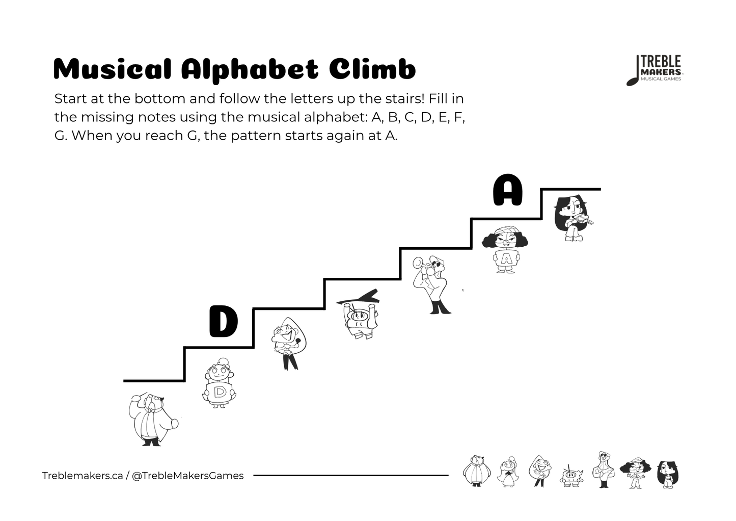 Music Alphabet Climb – Note Sequencing Activity Sheets - Set 5