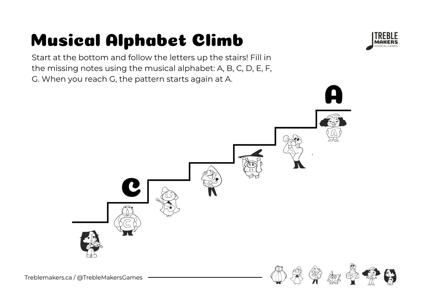 Music Alphabet Climb – Note Sequencing Activity Sheets - Set 5