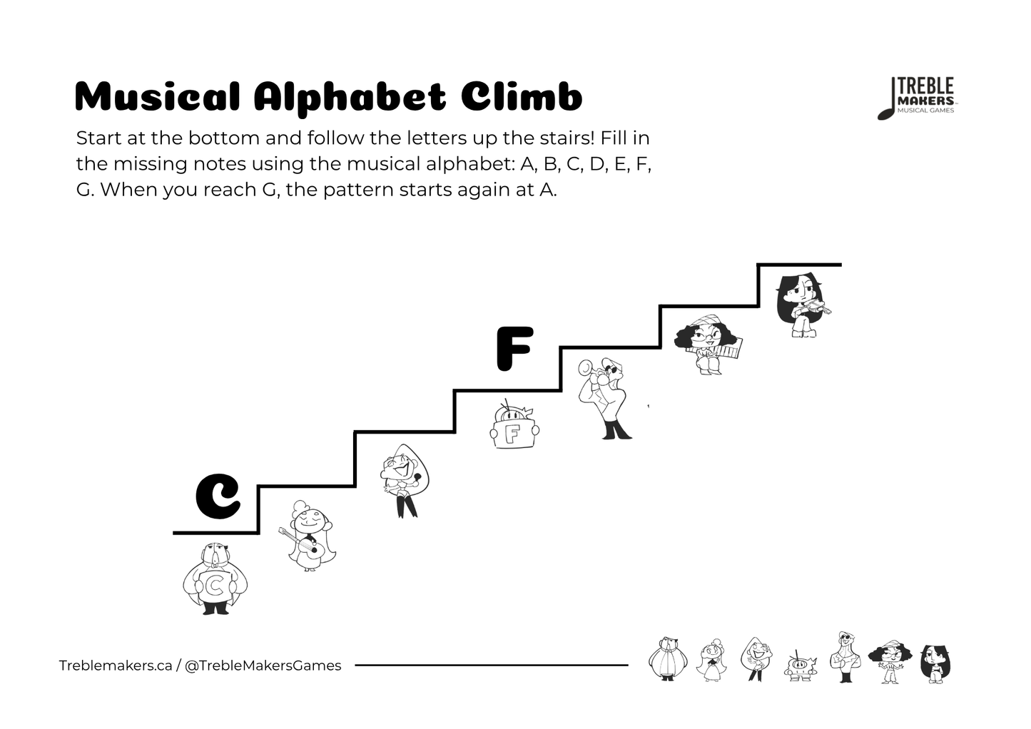 Music Alphabet Climb – Note Sequencing Activity Sheets - Set 1