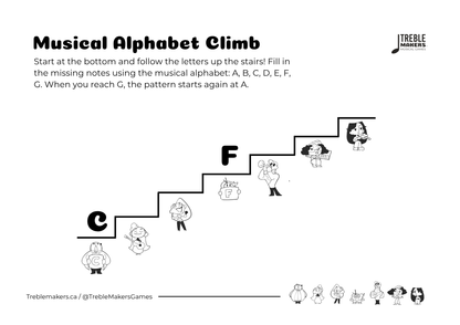 Music Alphabet Climb – Note Sequencing Activity Sheets - Set 1