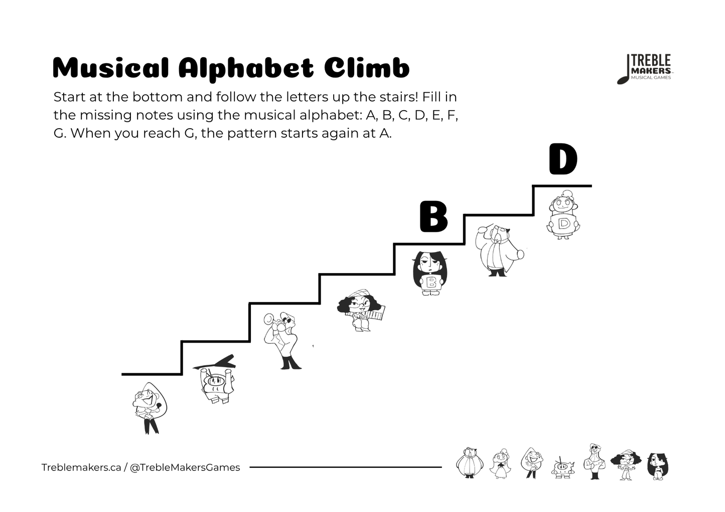 Music Alphabet Climb – Note Sequencing Activity Sheets - Set 1