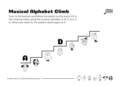 Music Alphabet Climb – Note Sequencing Activity Sheets - Set 5