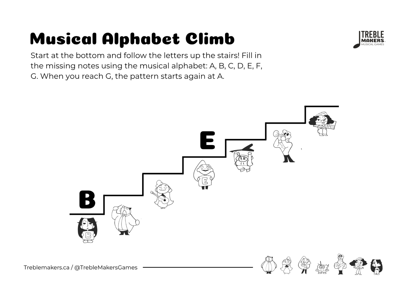 Music Alphabet Climb – Note Sequencing Activity Sheets - Set 5