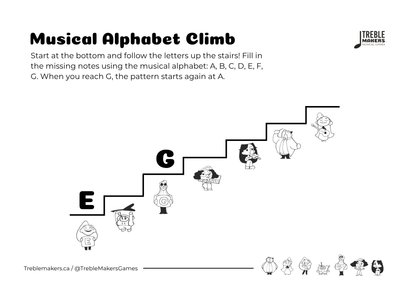 Music Alphabet Climb – Note Sequencing Activity Sheets - Set 6